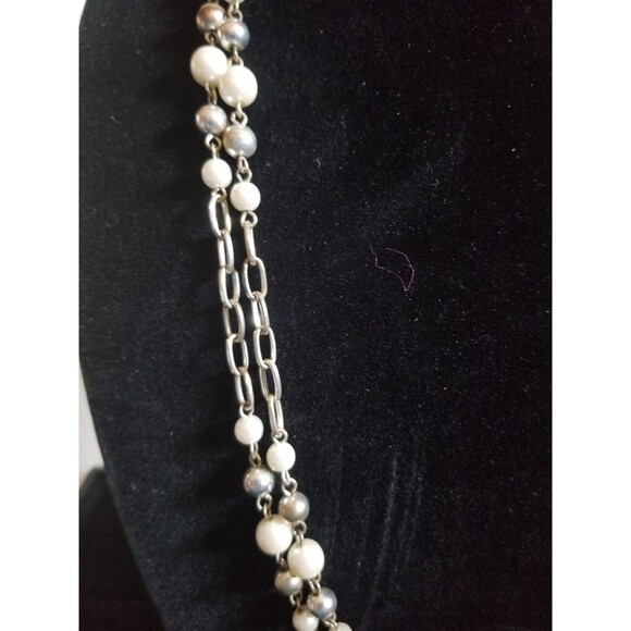 MCM  Women's Necklace Faux Pearl & Open Link Chain Double or Single Long BOHO - Picture 2 of 3